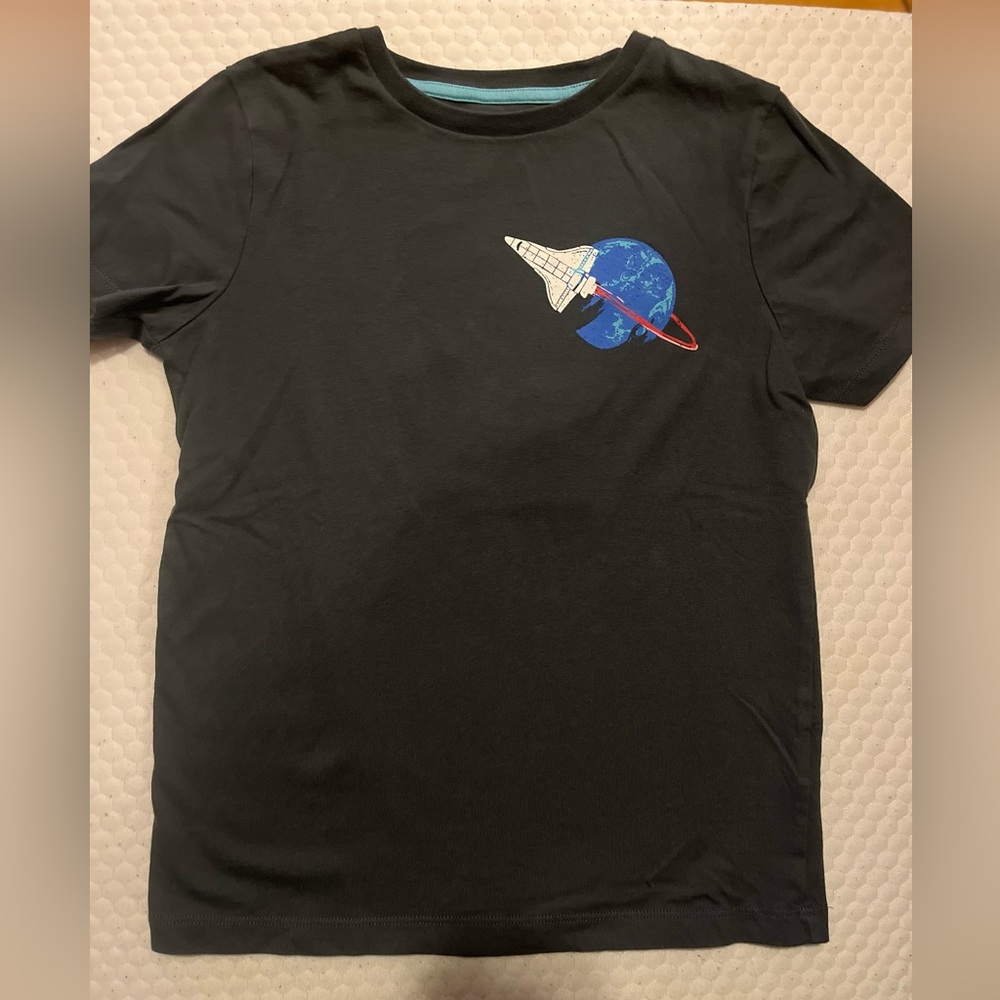 Mini Boden Black Tee with Space Graphic